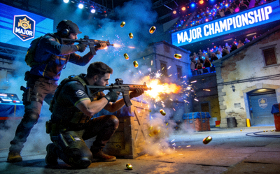 CSGO游戏比赛画面，展示Major锦标赛精彩枪法对决瞬间
